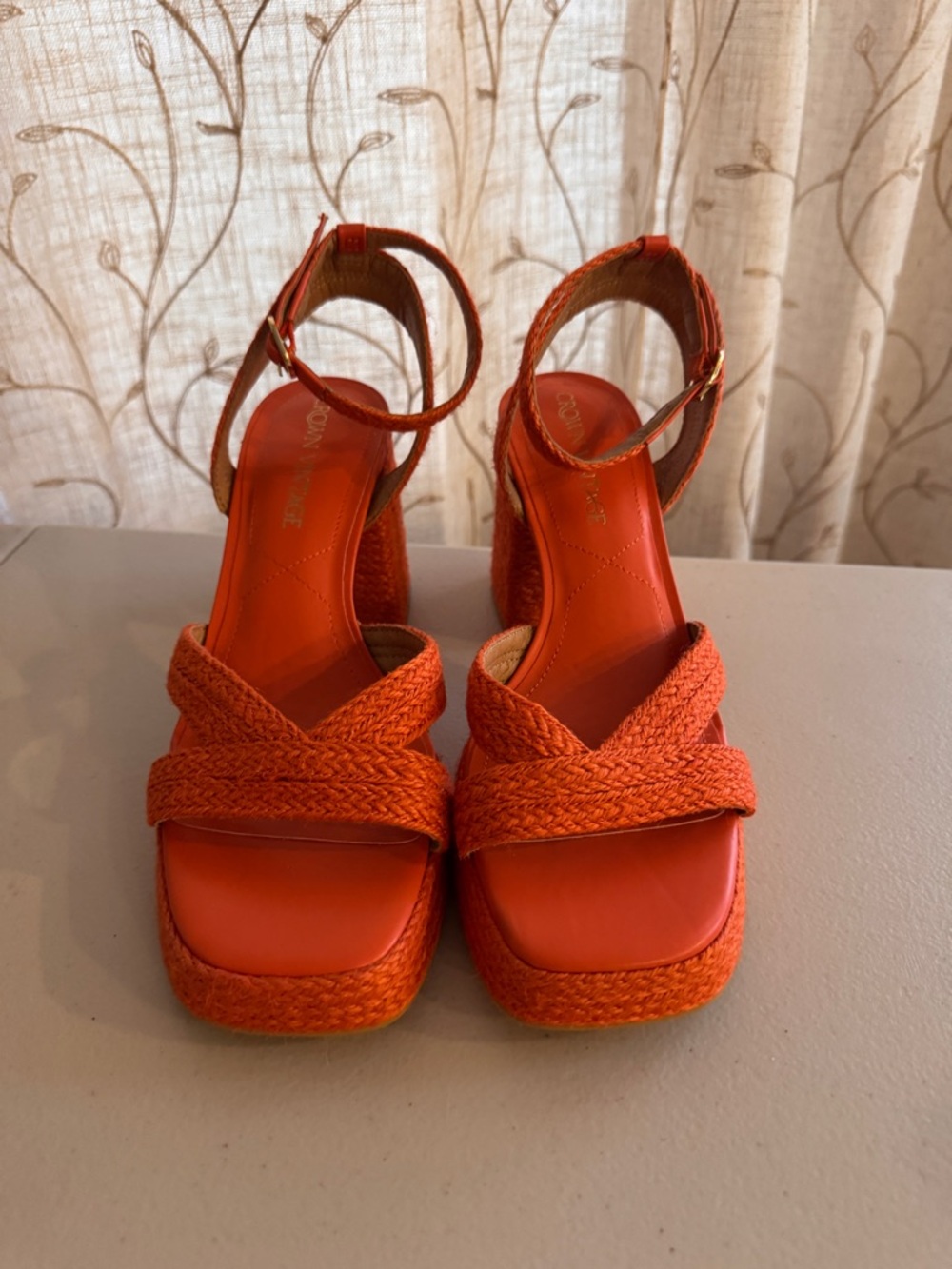 Crown Vintage Orange Braided Platform Block Heel Sandals